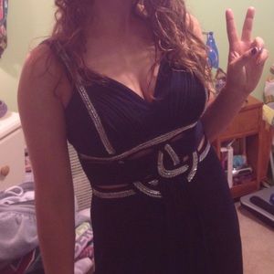 Guess navy blue beaded-trim cutout maxi dress